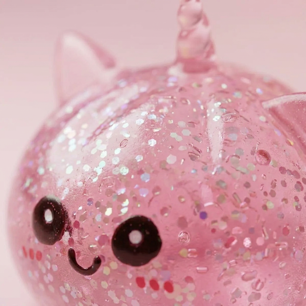 Pink Glitter Unicorn Dumpling Squishy — close-up of the texture