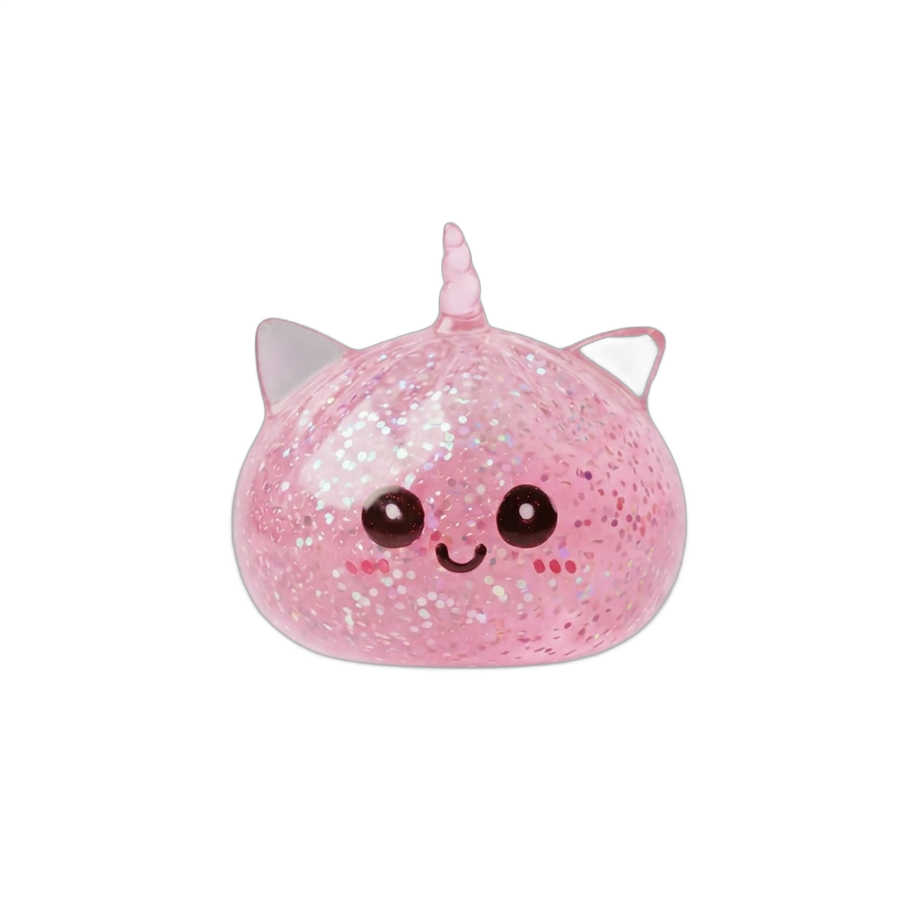 Pink Glitter Unicorn Dumpling Squishy being squeezed, soft slow-rise foam