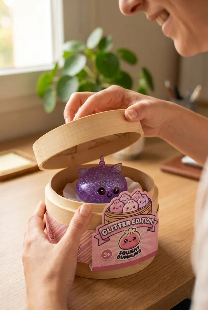 Purple Unicorn Glitter Dumpling Squishy unboxing moment