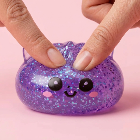 Purple Unicorn Glitter Dumpling Squishy being squeezed, soft slow-rise foam