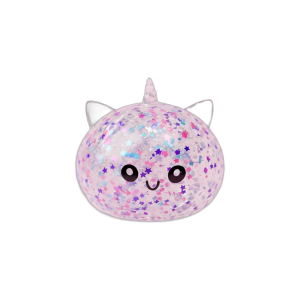White Unicorn Sparkle Dumpling Squishy being squeezed, soft slow-rise foam