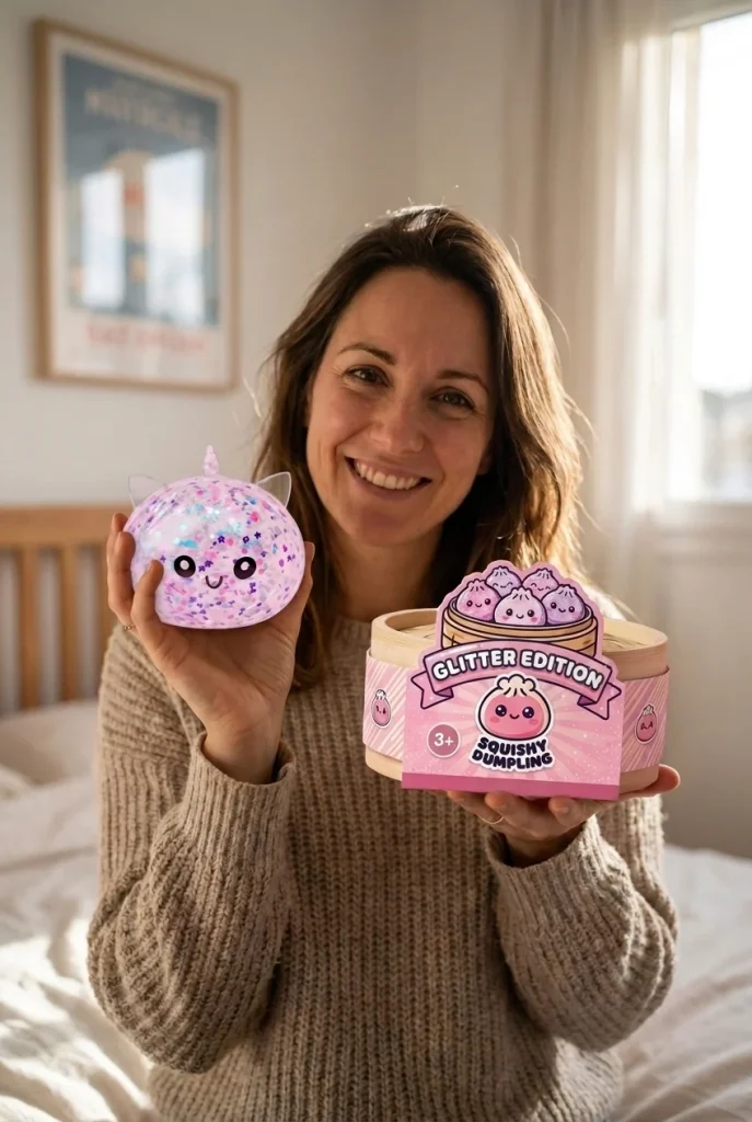 White Unicorn Sparkle Dumpling Squishy with its box