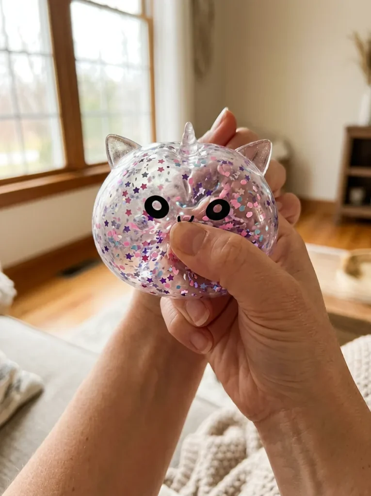 White Unicorn Sparkle Dumpling Squishy mid-squish