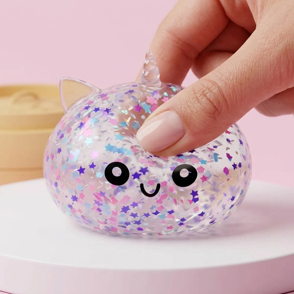 White Unicorn Sparkle Dumpling Squishy — slow-rise effect, the foam springs back slowly