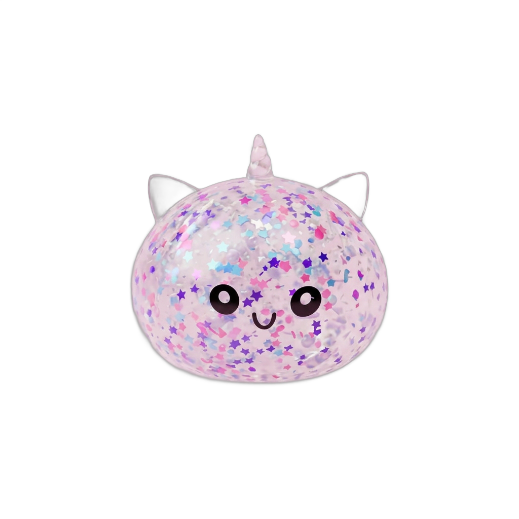 White Unicorn Sparkle Dumpling Squishy being squeezed, soft slow-rise foam