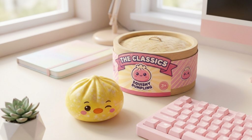 Buttercup Yellow Penguin Dumpling Squishy in its kawaii setting