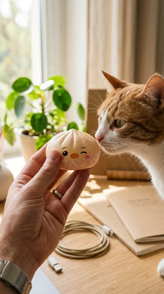 Buttercup Yellow Penguin Dumpling Squishy with a plush friend