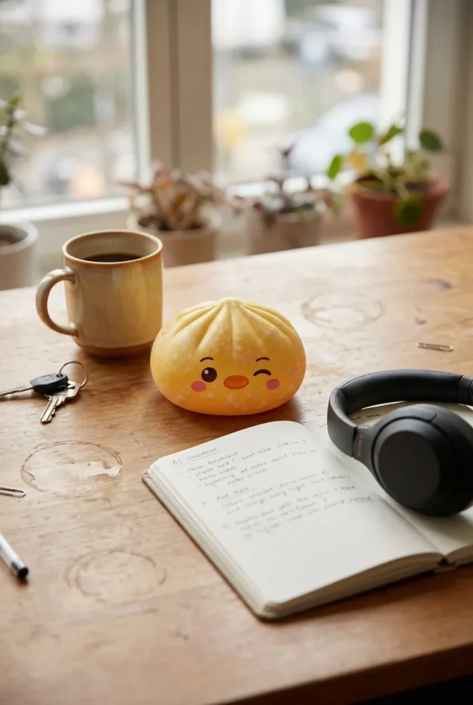 Buttercup Yellow Penguin Dumpling Squishy on the desk