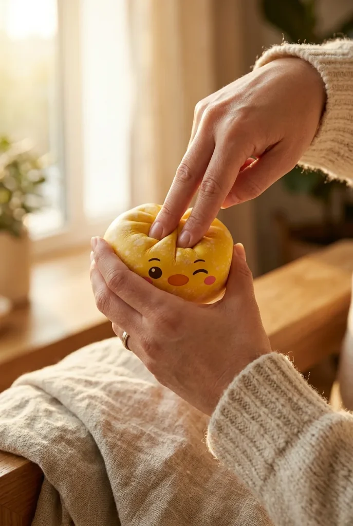 Buttercup Yellow Penguin Dumpling Squishy mid-squish