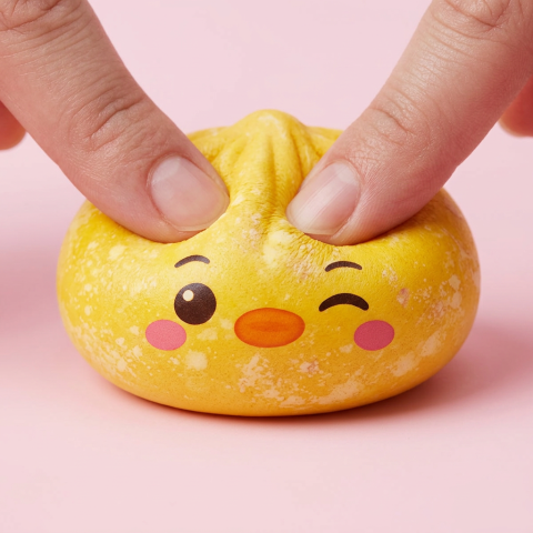 Buttercup Yellow Penguin Dumpling Squishy — slow-rise effect, the foam springs back slowly