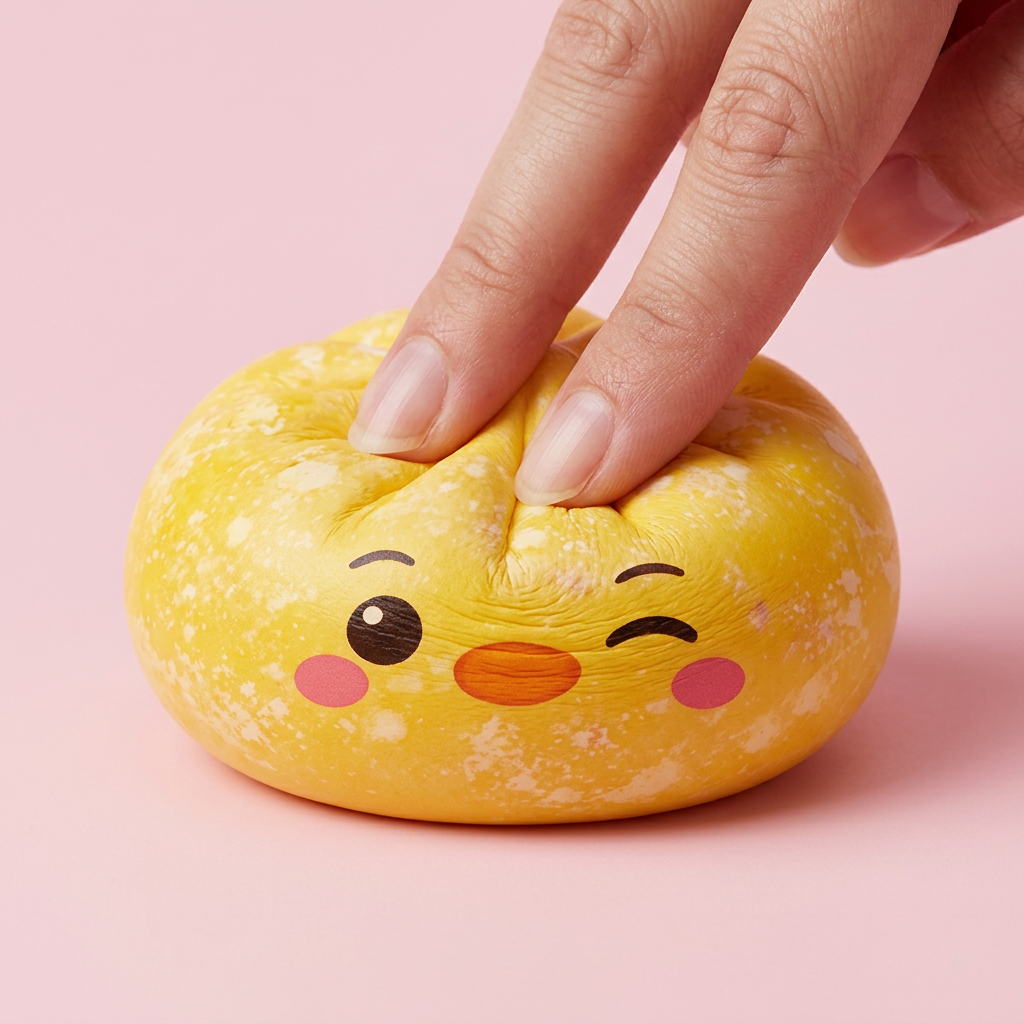 Buttercup Yellow Penguin Dumpling Squishy being squeezed, soft slow-rise foam