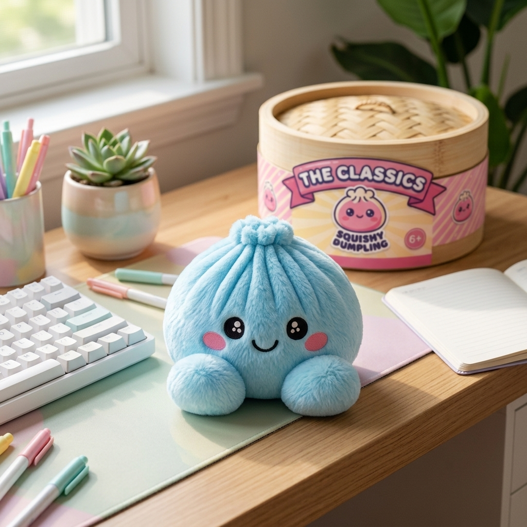 Sky Blue Dumpling Squishy Plush in its kawaii setting