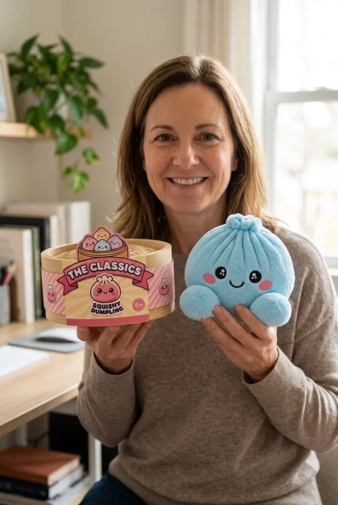 Sky Blue Dumpling Squishy Plush with its box