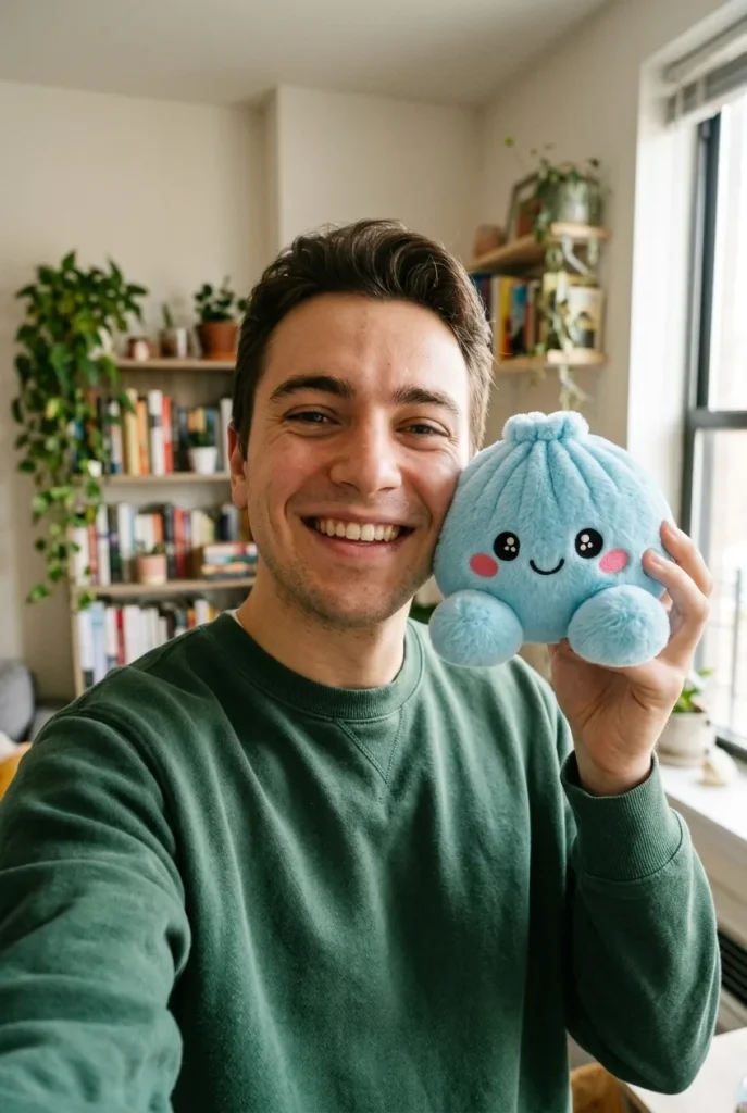 Sky Blue Dumpling Squishy Plush in everyday life