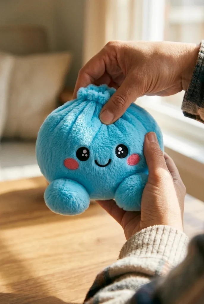 Sky Blue Dumpling Squishy Plush mid-squish
