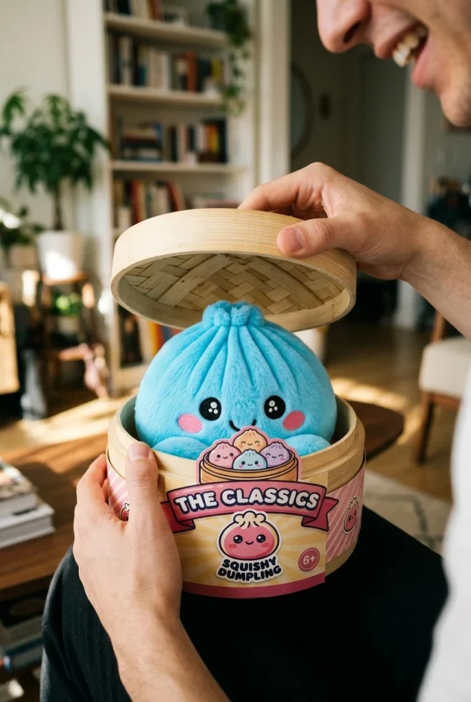 Sky Blue Dumpling Squishy Plush unboxing moment