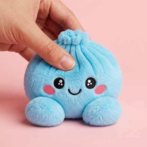 Sky Blue Dumpling Squishy Plush being squeezed, soft slow-rise foam