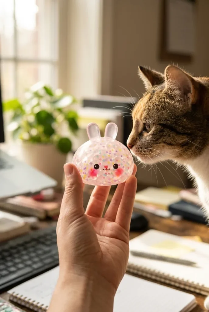 Bunny Bubble Dumpling Squishy with a plush friend
