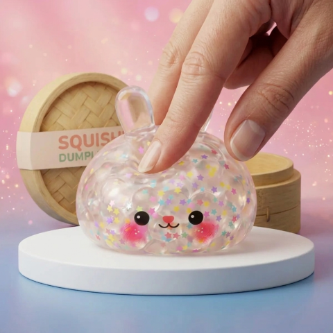 Bunny Bubble Dumpling Squishy being squeezed, soft slow-rise foam