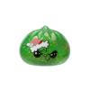 Green Glitter Grumpy Christmas Dumpling Squishy being squeezed, soft slow-rise foam