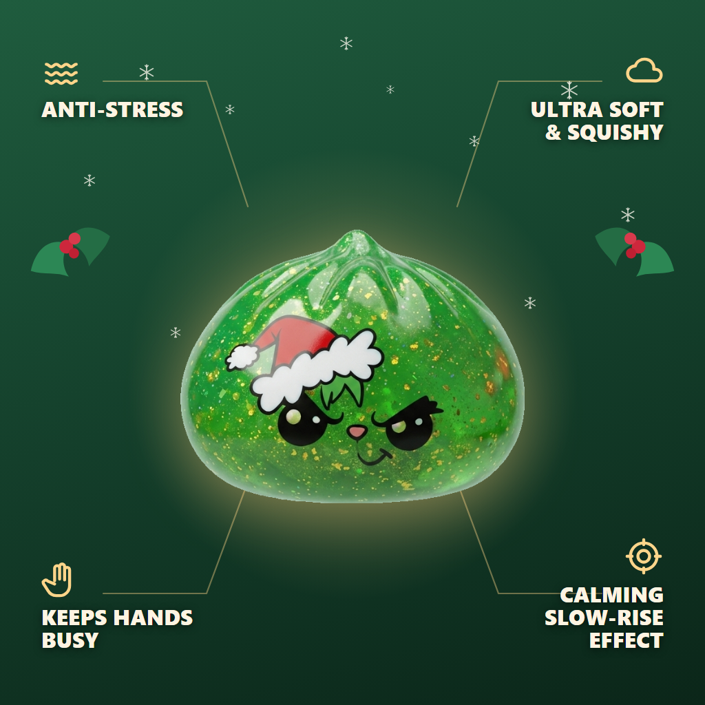 Green Glitter Grumpy Christmas Dumpling Squishy — its benefits