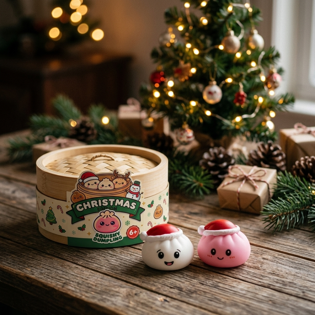 Christmas Hat Dumpling Squishy Set of 4 in its kawaii setting