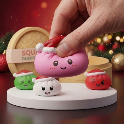 Christmas Hat Dumpling Squishy Set of 4 — slow-rise effect, the foam springs back slowly