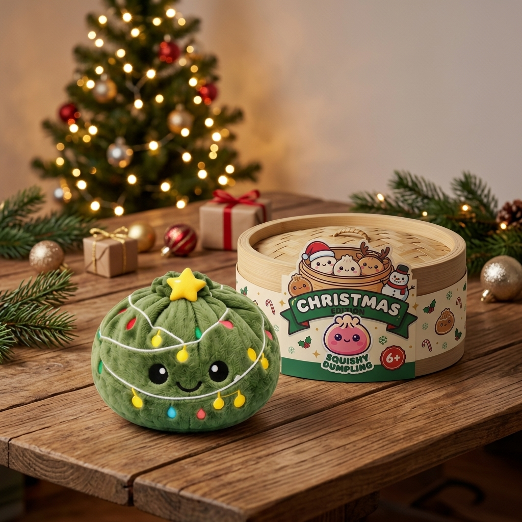 Twinkly Christmas Tree Dumpling Squishy in its kawaii setting