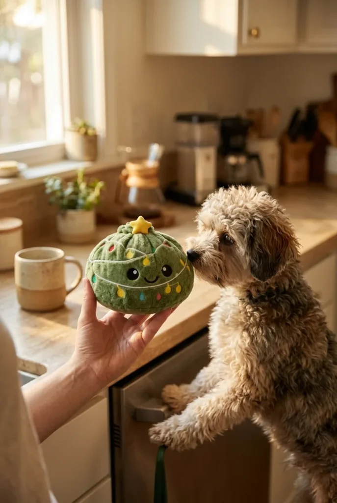 Twinkly Christmas Tree Dumpling Squishy with a plush friend