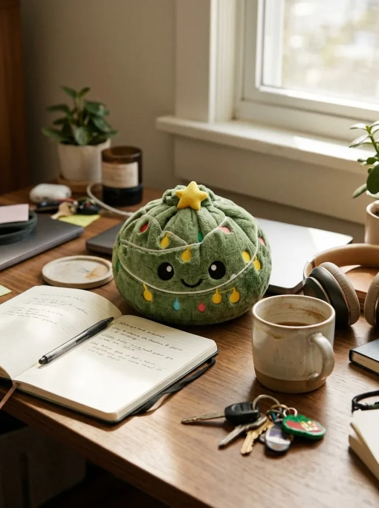 Twinkly Christmas Tree Dumpling Squishy on the desk