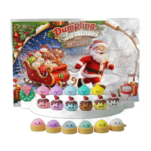Santa Sleigh Dumpling Squishy Advent Calendar 24 Pieces being squeezed, soft slow-rise foam