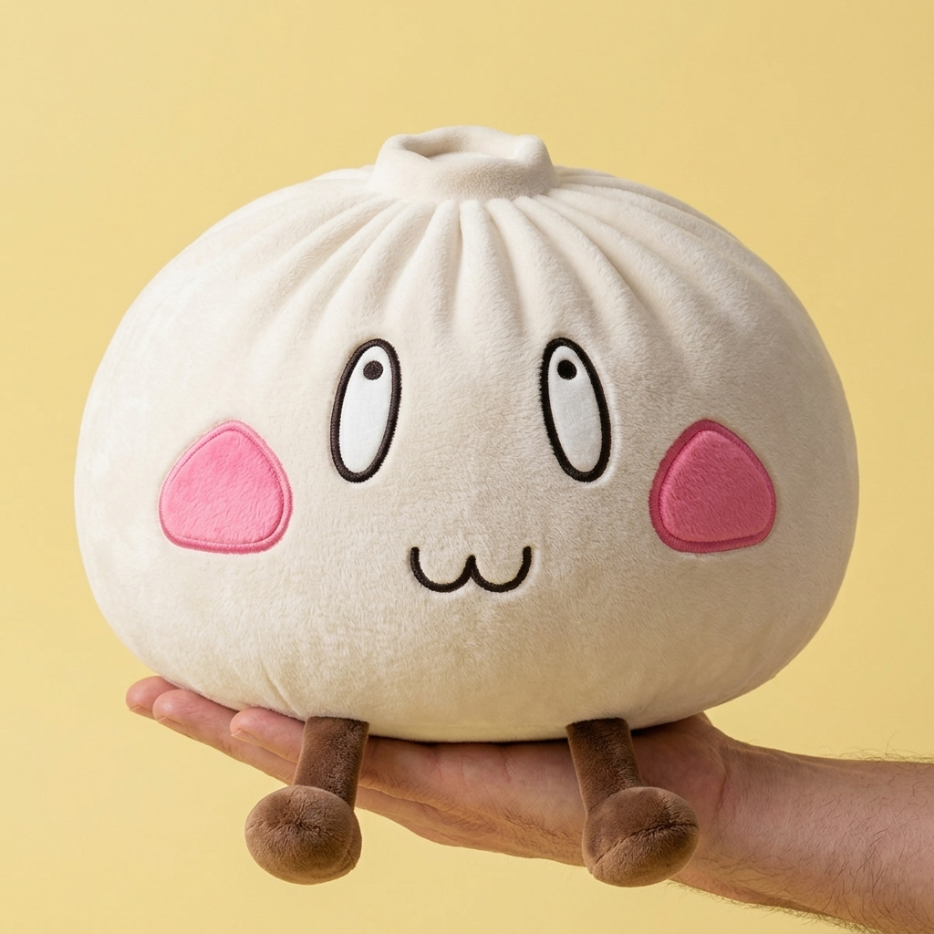 Giant Happy Face Dumpling Squishy held in hand, actual size