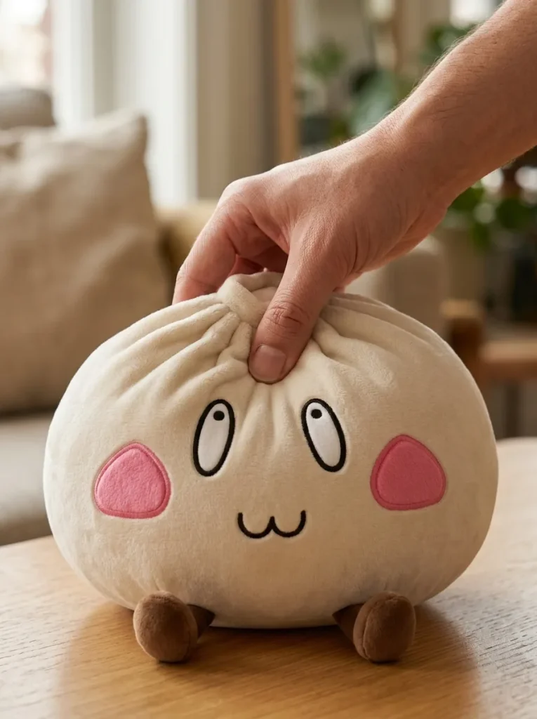 Giant Happy Face Dumpling Squishy mid-squish