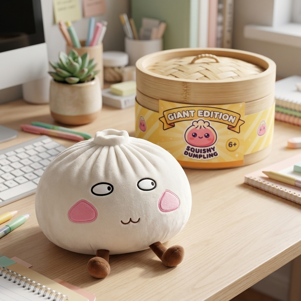 Giant Proud Dumpling Squishy in its kawaii setting