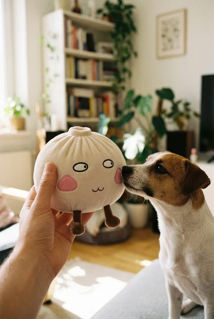 Giant Proud Dumpling Squishy with a plush friend