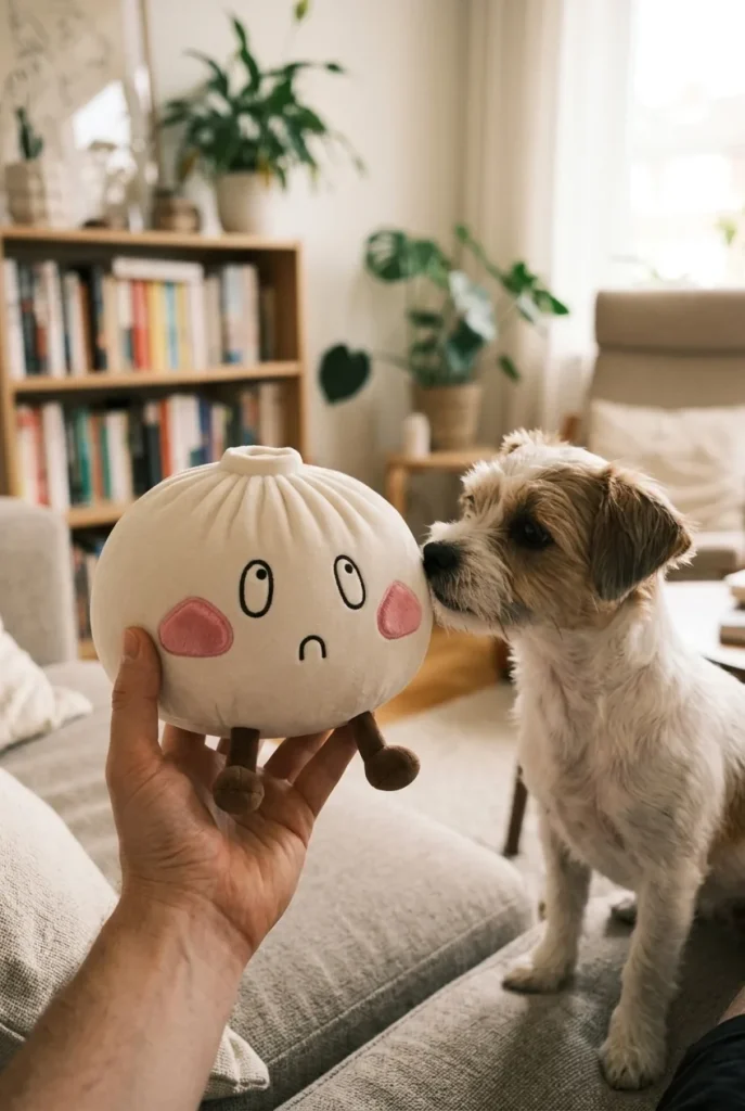 Giant Sad Face Dumpling Squishy with a plush friend