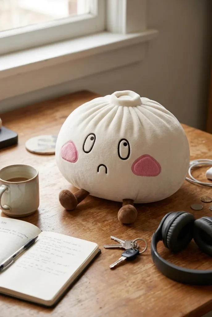 Giant Sad Face Dumpling Squishy on the desk