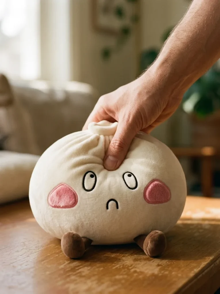 Giant Sad Face Dumpling Squishy mid-squish