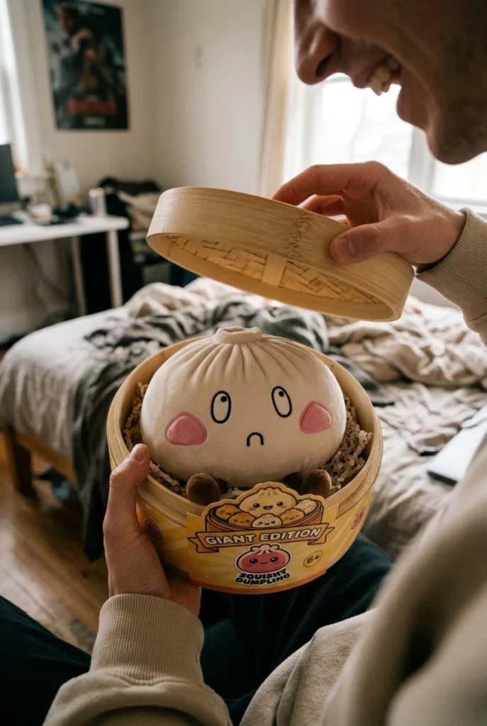 Giant Sad Face Dumpling Squishy unboxing moment