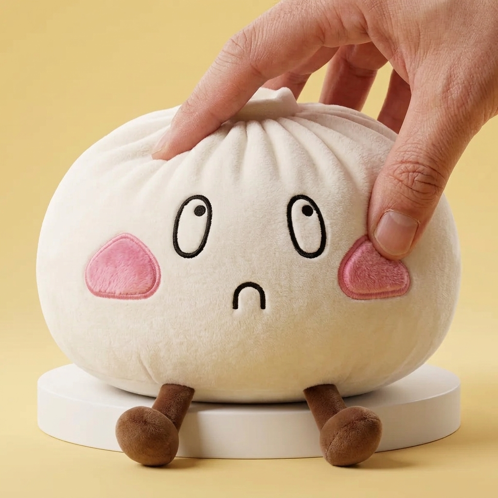 Giant Sad Face Dumpling Squishy being squeezed, soft slow-rise foam