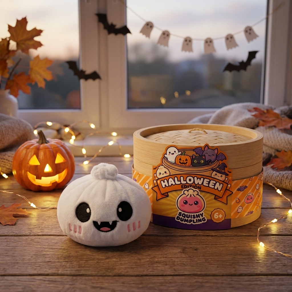 Moonlit Ghost Halloween Dumpling Squishy in its kawaii setting