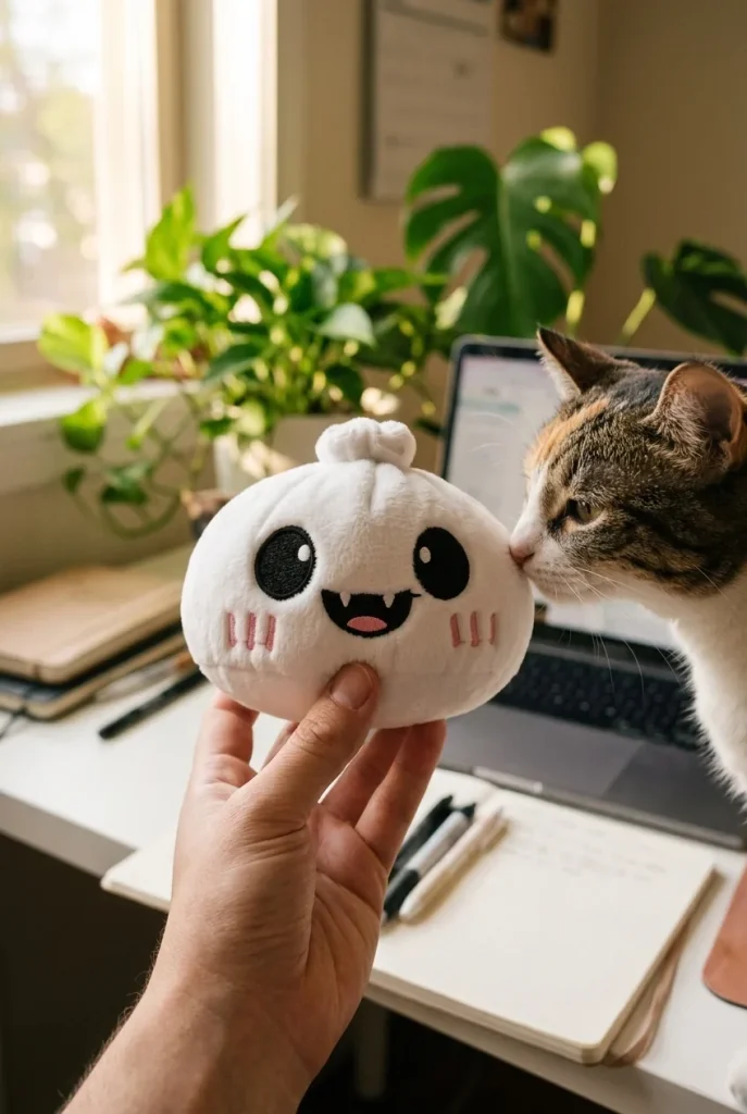 Moonlit Ghost Halloween Dumpling Squishy with a plush friend