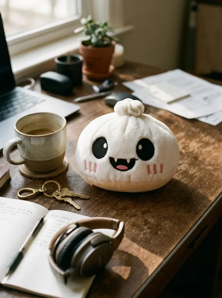 Moonlit Ghost Halloween Dumpling Squishy on the desk