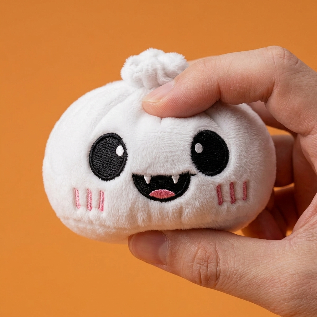 Moonlit Ghost Halloween Dumpling Squishy being squeezed, soft slow-rise foam
