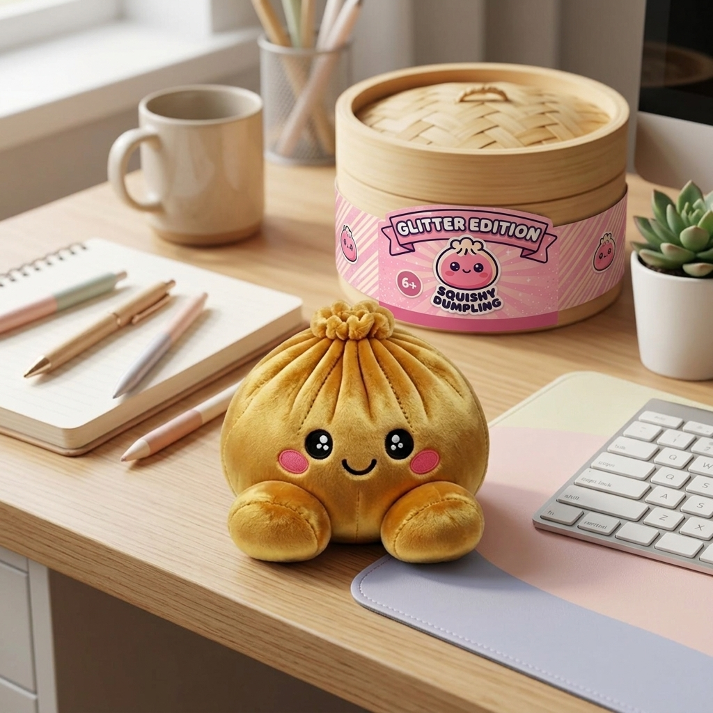 Royal Gold Dumpling Squishy in its kawaii setting