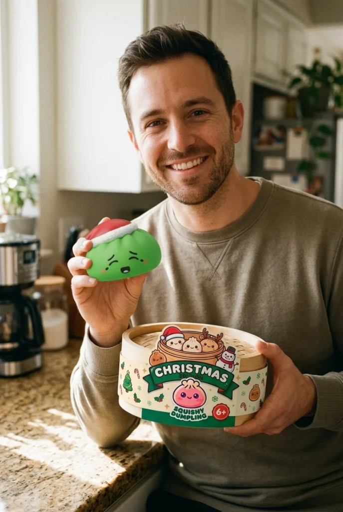 Elf Green Christmas Hat Dumpling Squishy with its box