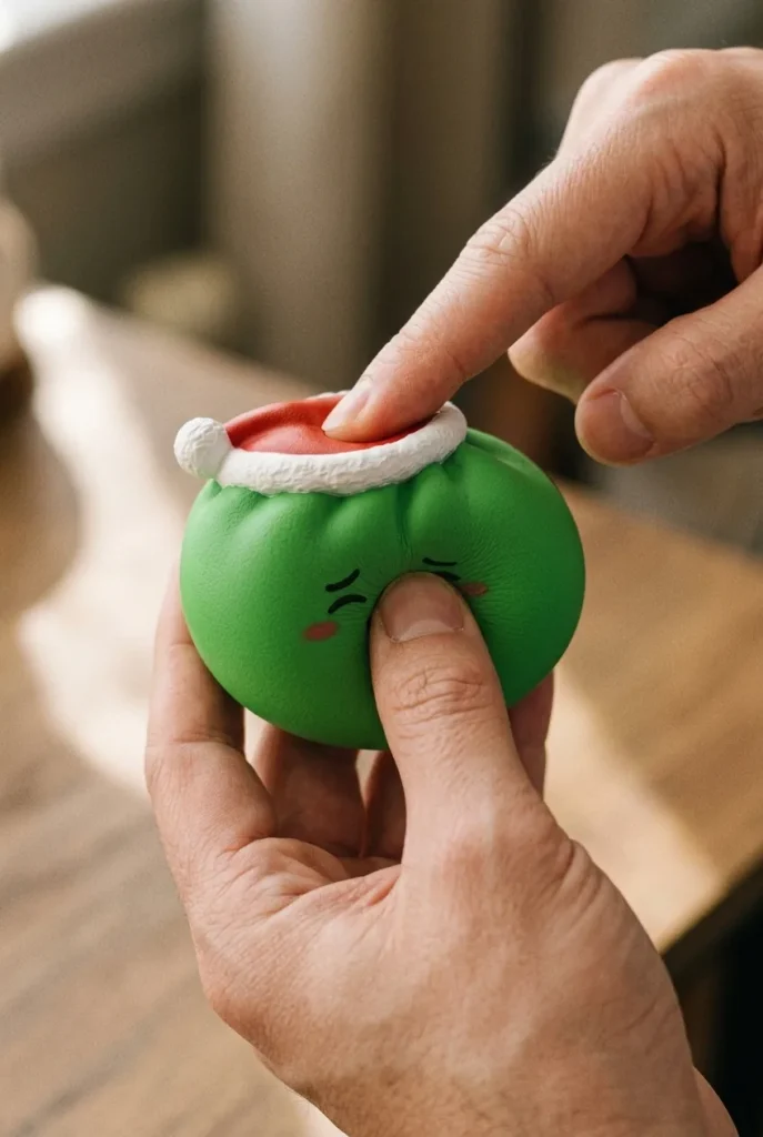 Elf Green Christmas Hat Dumpling Squishy mid-squish