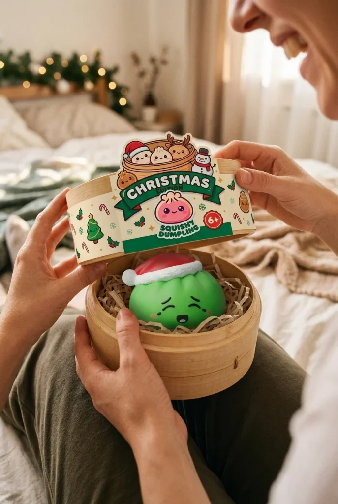 Elf Green Christmas Hat Dumpling Squishy unboxing moment