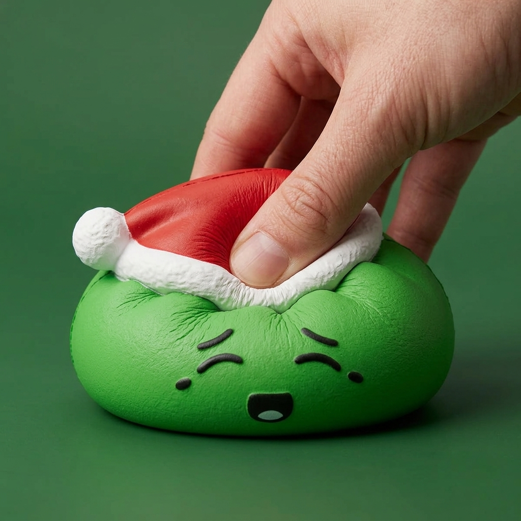 Elf Green Christmas Hat Dumpling Squishy — slow-rise effect, the foam springs back slowly