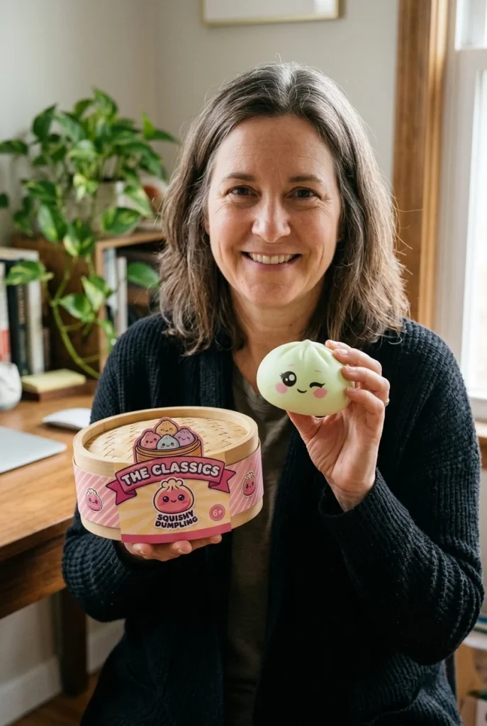 Pistachio Green Wink Dumpling Squishy with its box